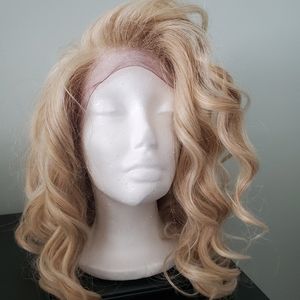 Human Hair Blend Full Lace Wig- Warm Blonde